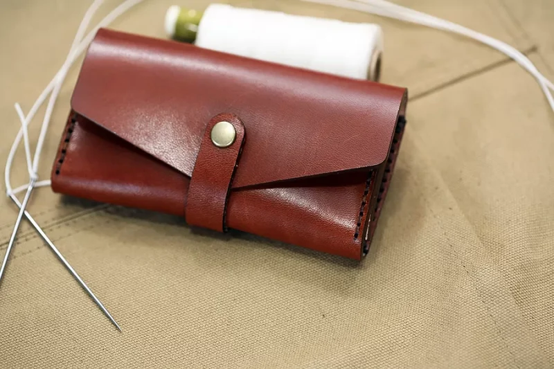 Handmade Brown Leather & Stitch Business Card Case - Image 2