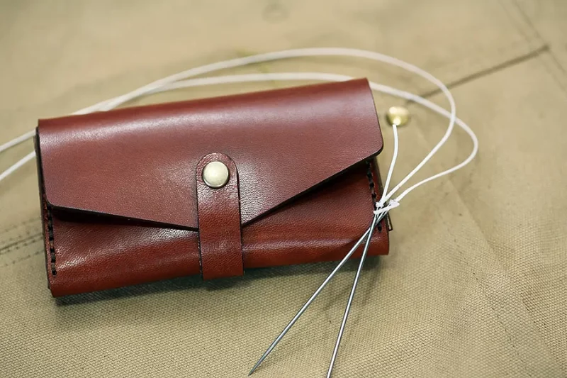 Handmade Brown Leather & Stitch Business Card Case - Image 3