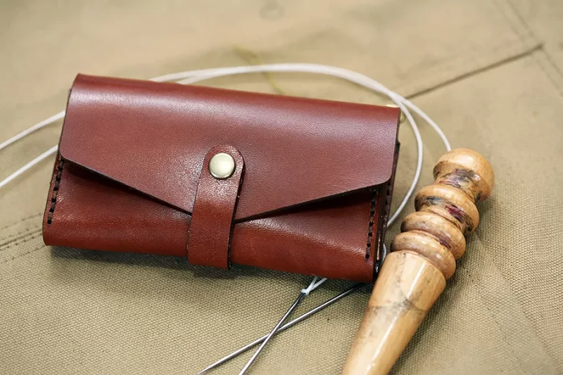 Handmade Brown Leather & Stitch Business Card Case - Image 4