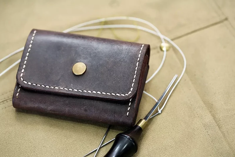 Handmade Dark Brown Leather & White Stitch Business Card Case - Image 2
