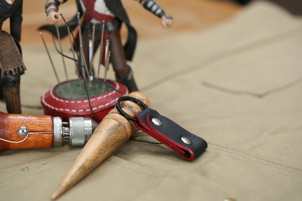 Handcrafted leather keyring available in black, brown and other colours