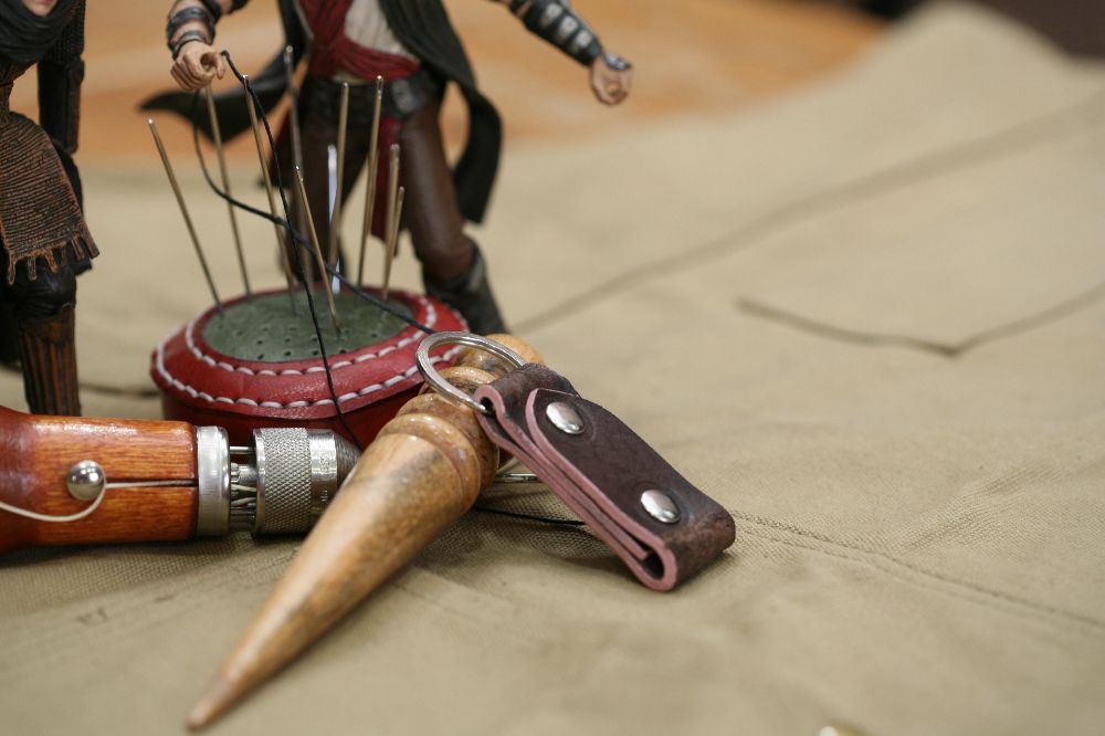 Handcrafted leather keyring available in black, brown and other colours