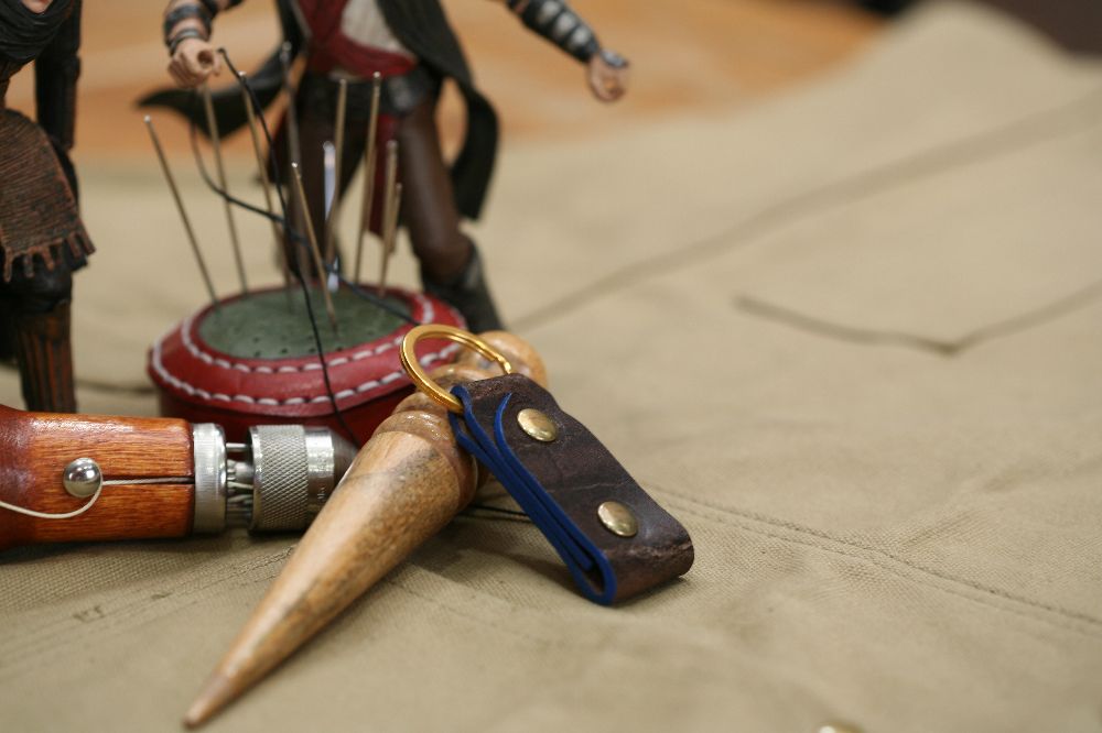 Handcrafted leather keyring available in black, brown and other colours