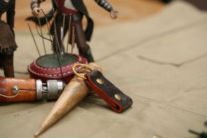 Handcrafted leather keyring available in black, brown and other colours