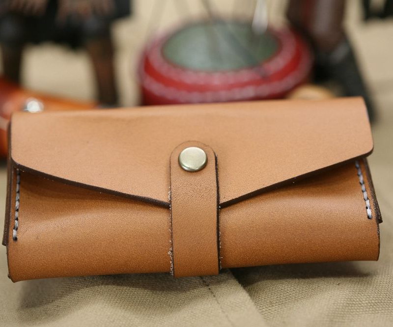 Handmade Camel Brown Leather & White Stitch Business Card Case