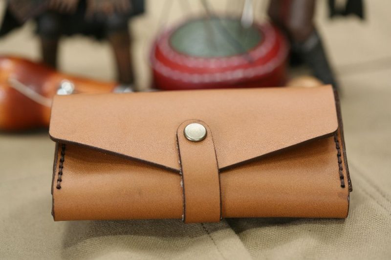 Handmade Camel Brown Leather & Dark Brown Stitch Business Card Case