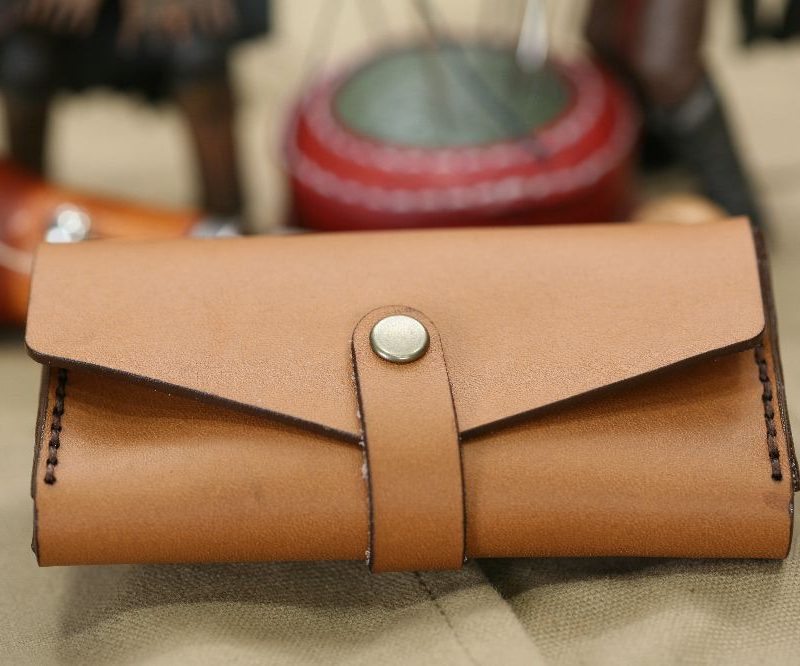 Handmade Camel Brown Leather & Dark Brown Stitch Business Card Case