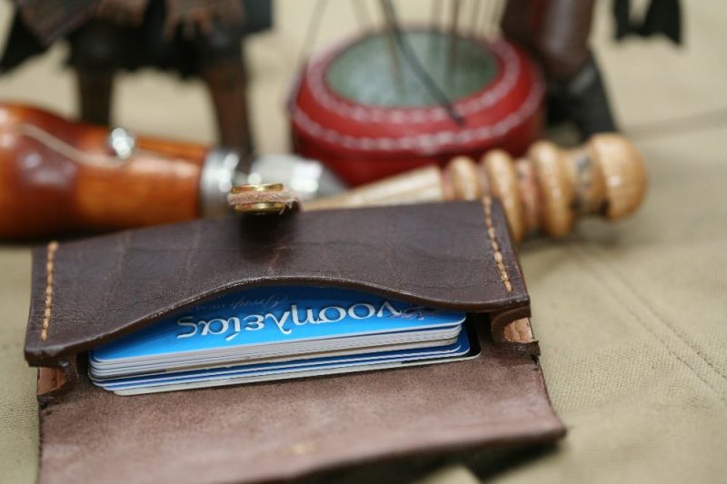 Handmade Dark Brown Leather & camel Stitch Business Card Case - Image 2