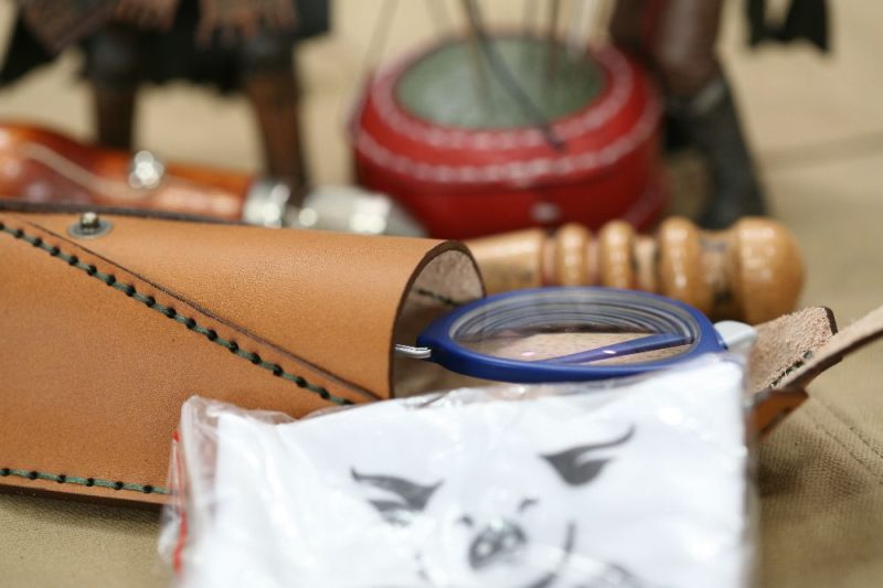 Handmade Camel Brown & Green Stitch Eyeglasses Case - Image 3
