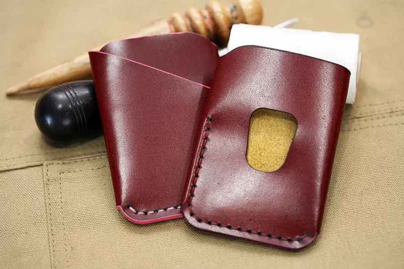 Handmade Burgundy Leather & Purple Stitch Business Card Case - Image 3