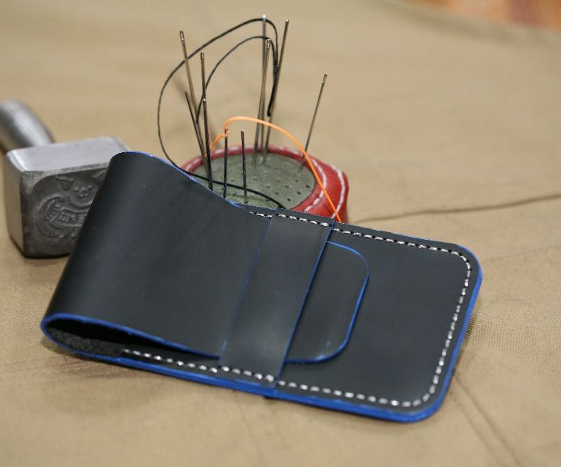 Handmade Black Leather Watch pouch with Silver Stitch