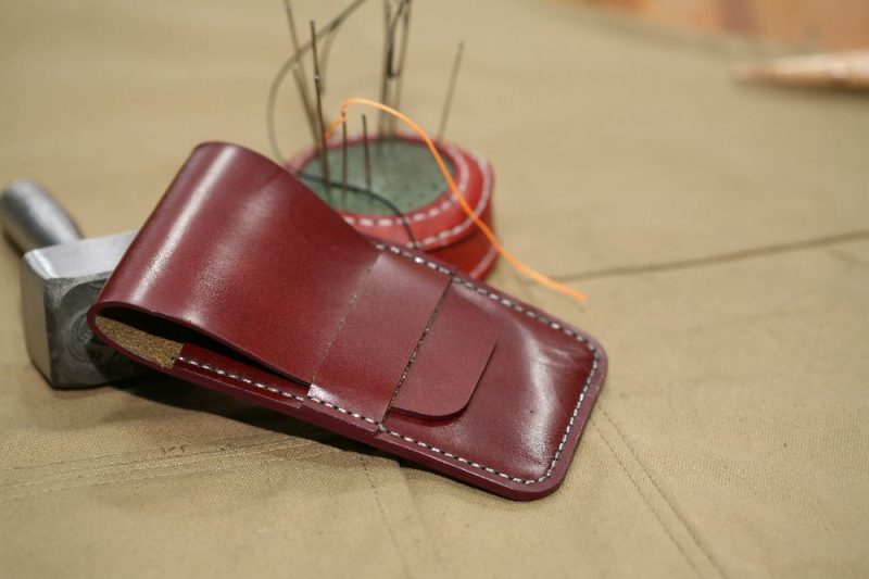 Handmade Burgundy Leather Watch pouch with Silver Stitch