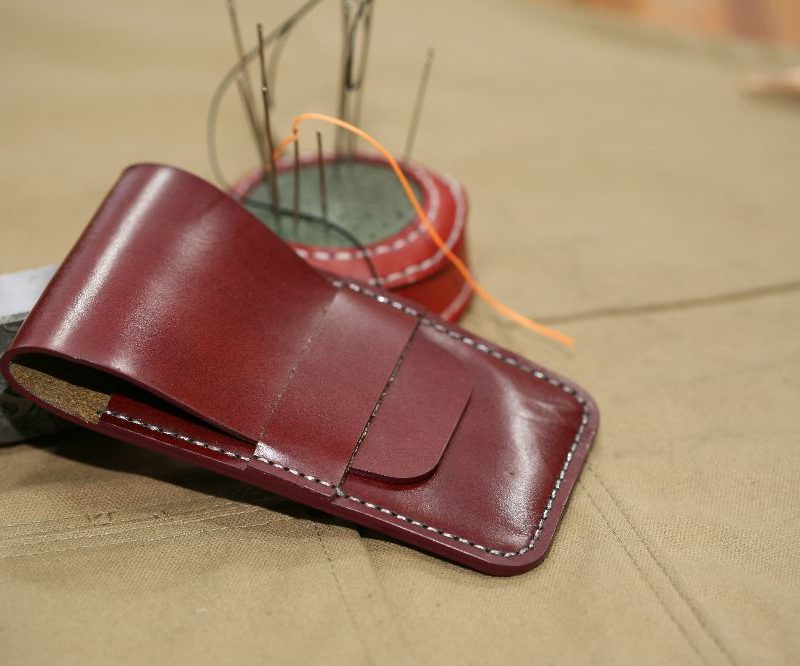 Handmade Burgundy Leather Watch pouch with Silver Stitch