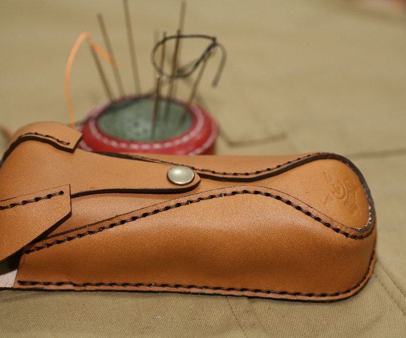 Handmade Camel Brown & Brown Stitch Eyeglasses Case