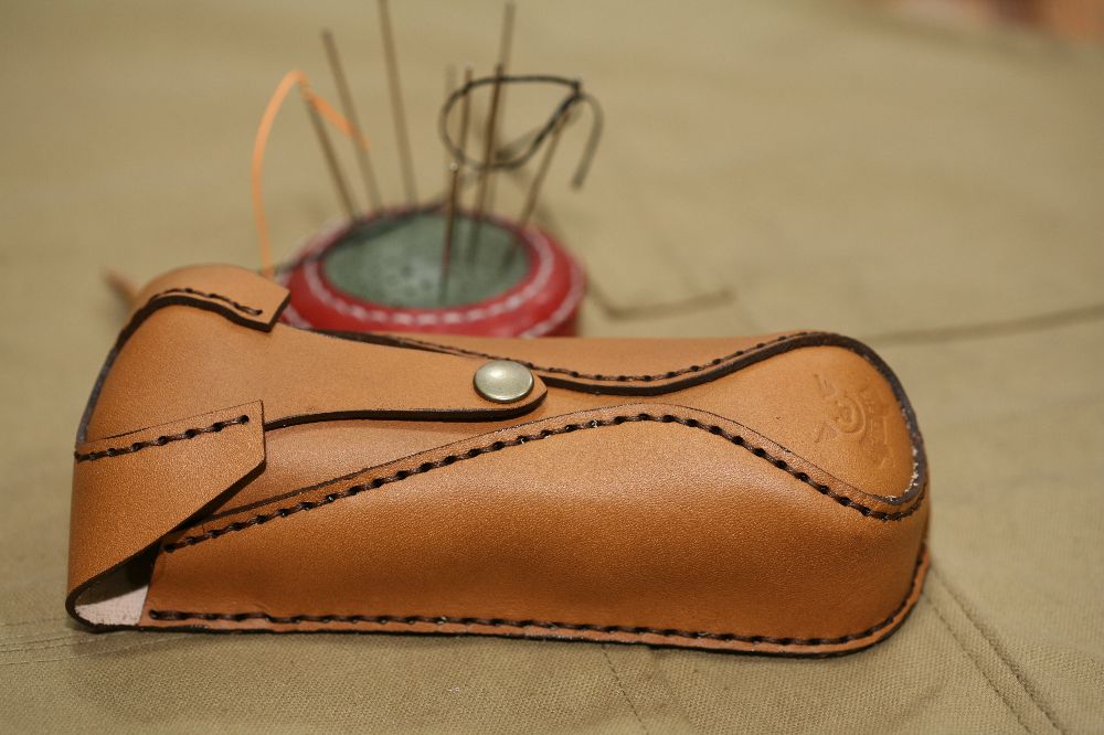 Handmade Camel Brown & Brown Stitch Eyeglasses Case