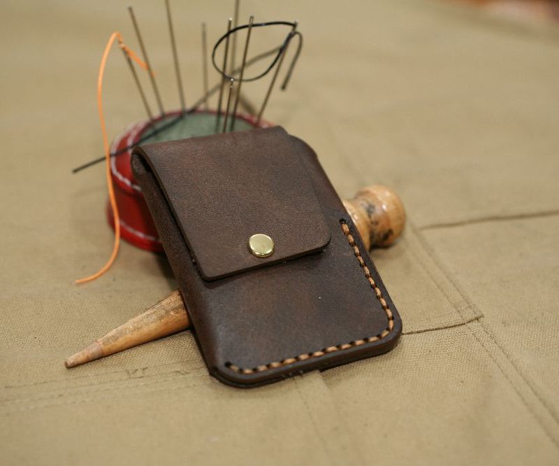Handmade Brown Leather & Orange Stitch  Business Card Case