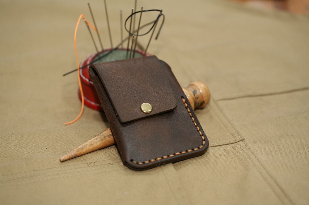 Handmade Brown Leather & Orange Stitch  Business Card Case