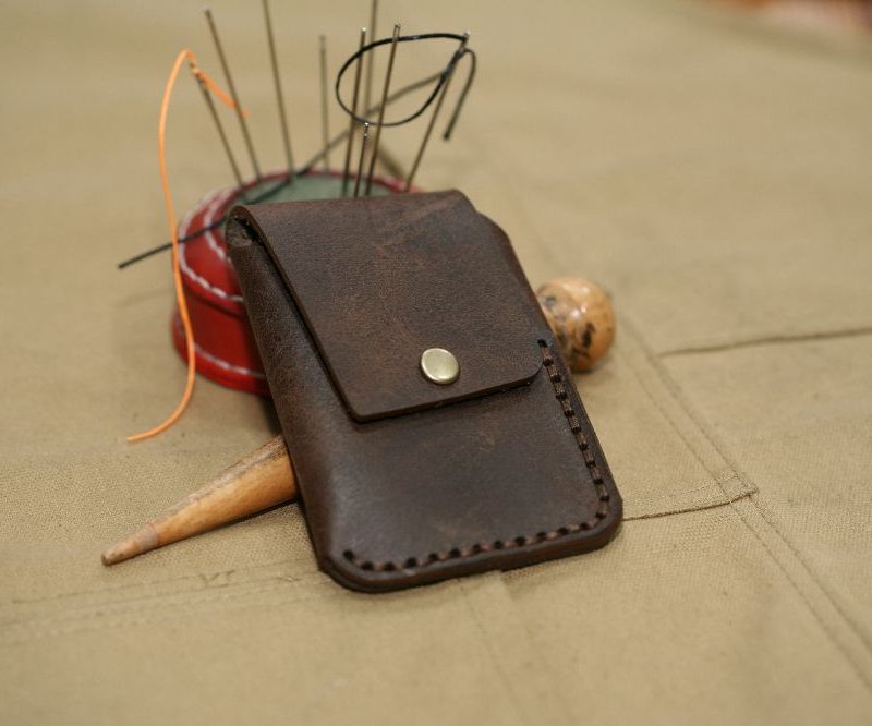Handmade Brown Leather & Brown Stitch Business Card Case