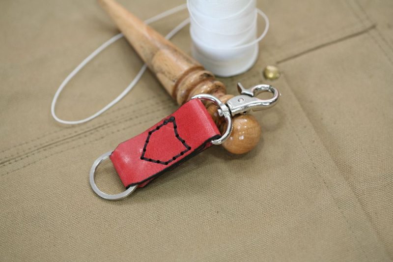 Handmade Red Leather and black stitch keyring