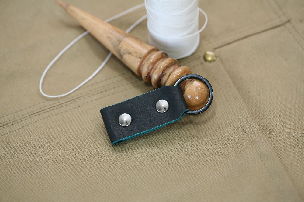Handmade Black Leather keyring with Turquoise Edges