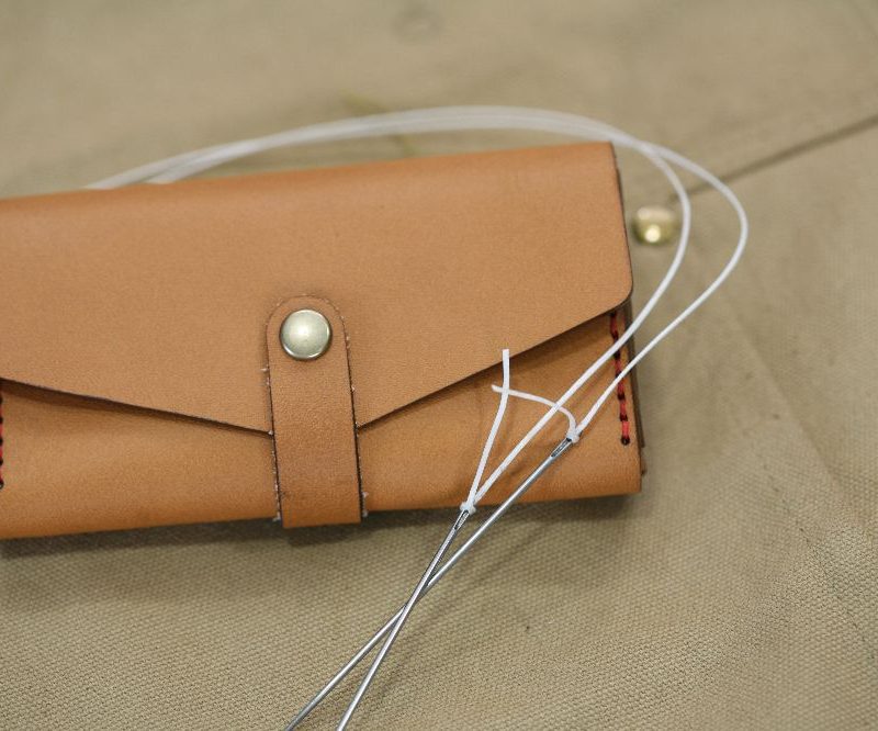 Handmade Camel Brown Leather & Red Stitch Business Card Case