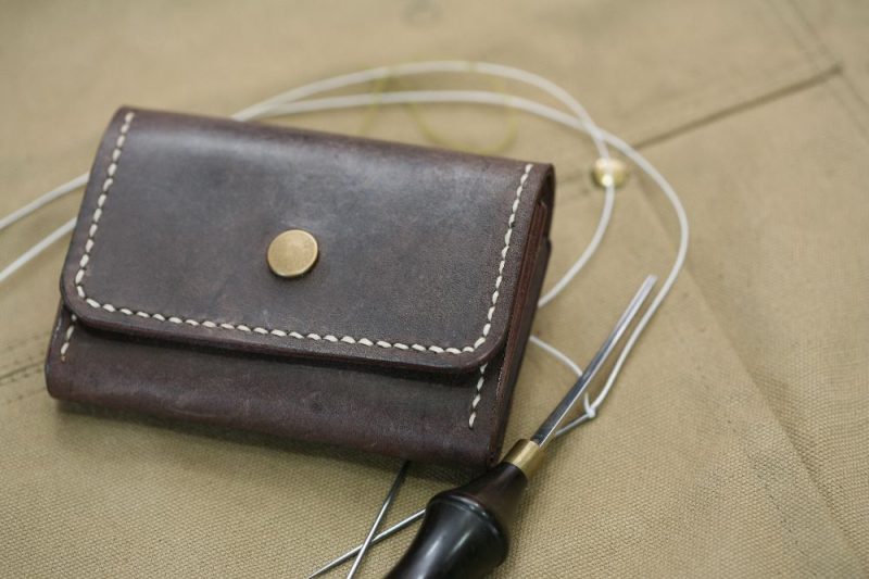 Handmade Dark Brown Leather & White Stitch Business Card Case