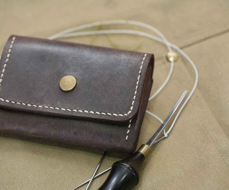Handmade Dark Brown Leather & White Stitch Business Card Case