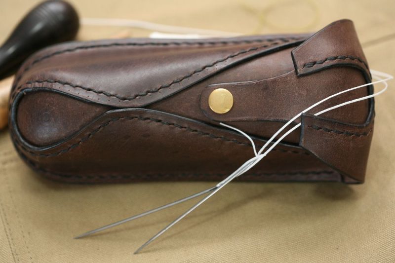 Handmade Brown Leather & Brown Stitch Eyeglasses Case