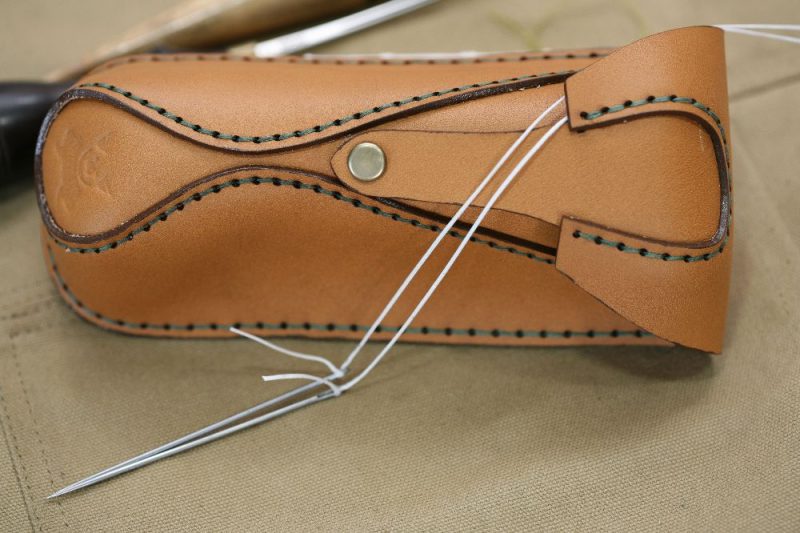 Handmade Camel Brown & Green Stitch Eyeglasses Case