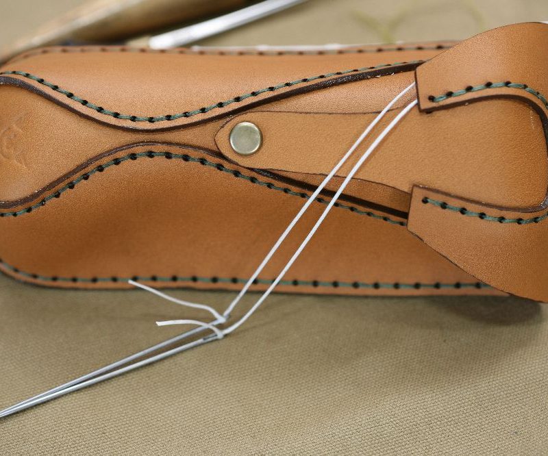Handmade Camel Brown & Green Stitch Eyeglasses Case