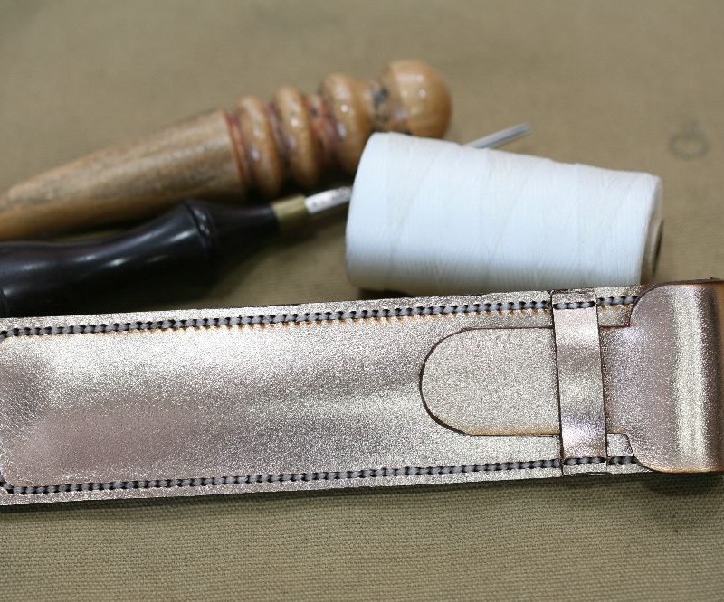 Handmade Gold Leather & White Stitch Pen Case